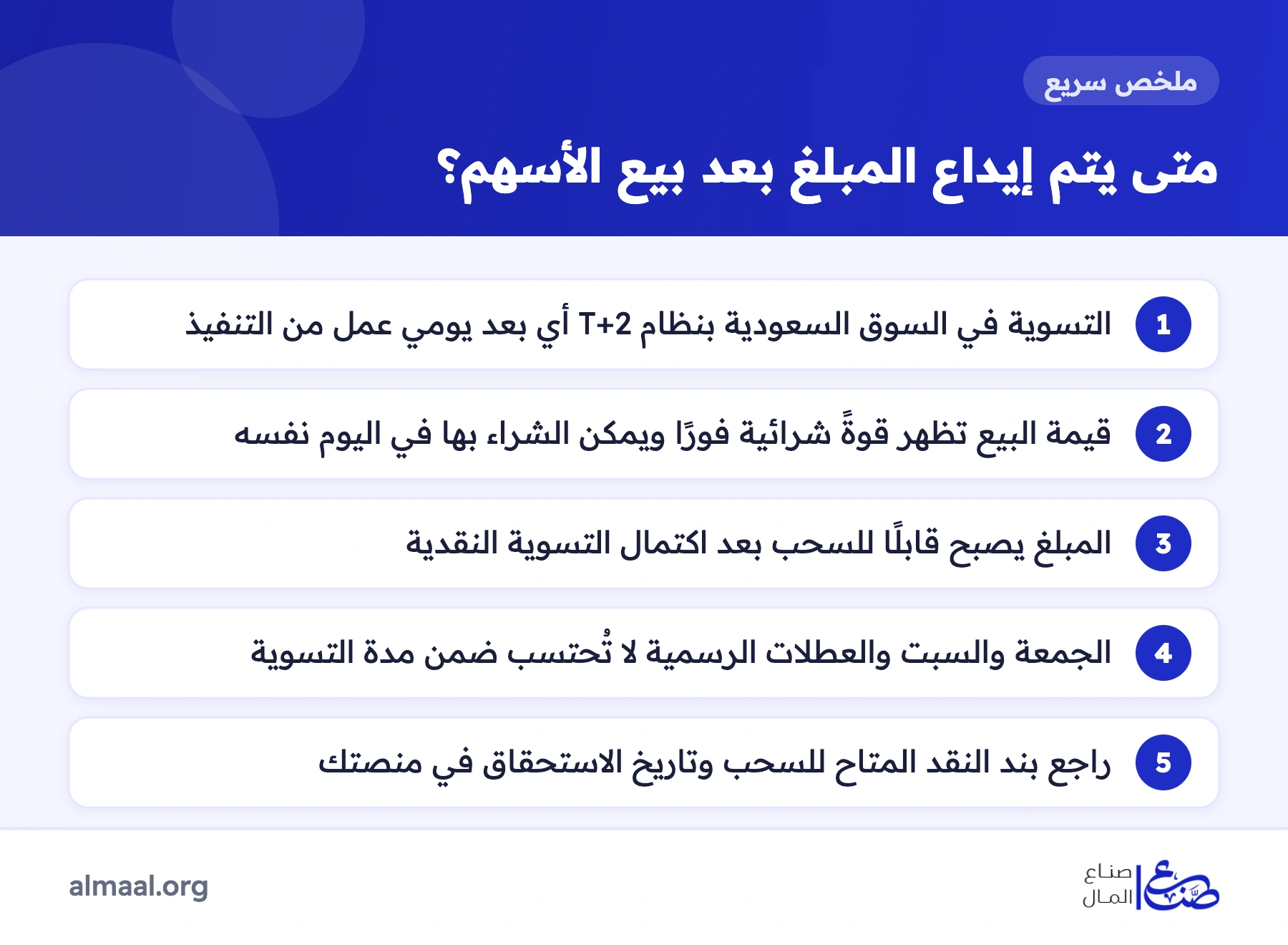 ملخص متى يتم إيداع المبلغ بعد بيع الأسهم ونظام التسوية T+2