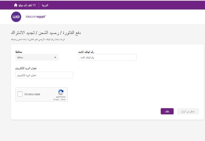 طريقة دفع فاتورة النت بالفيزا