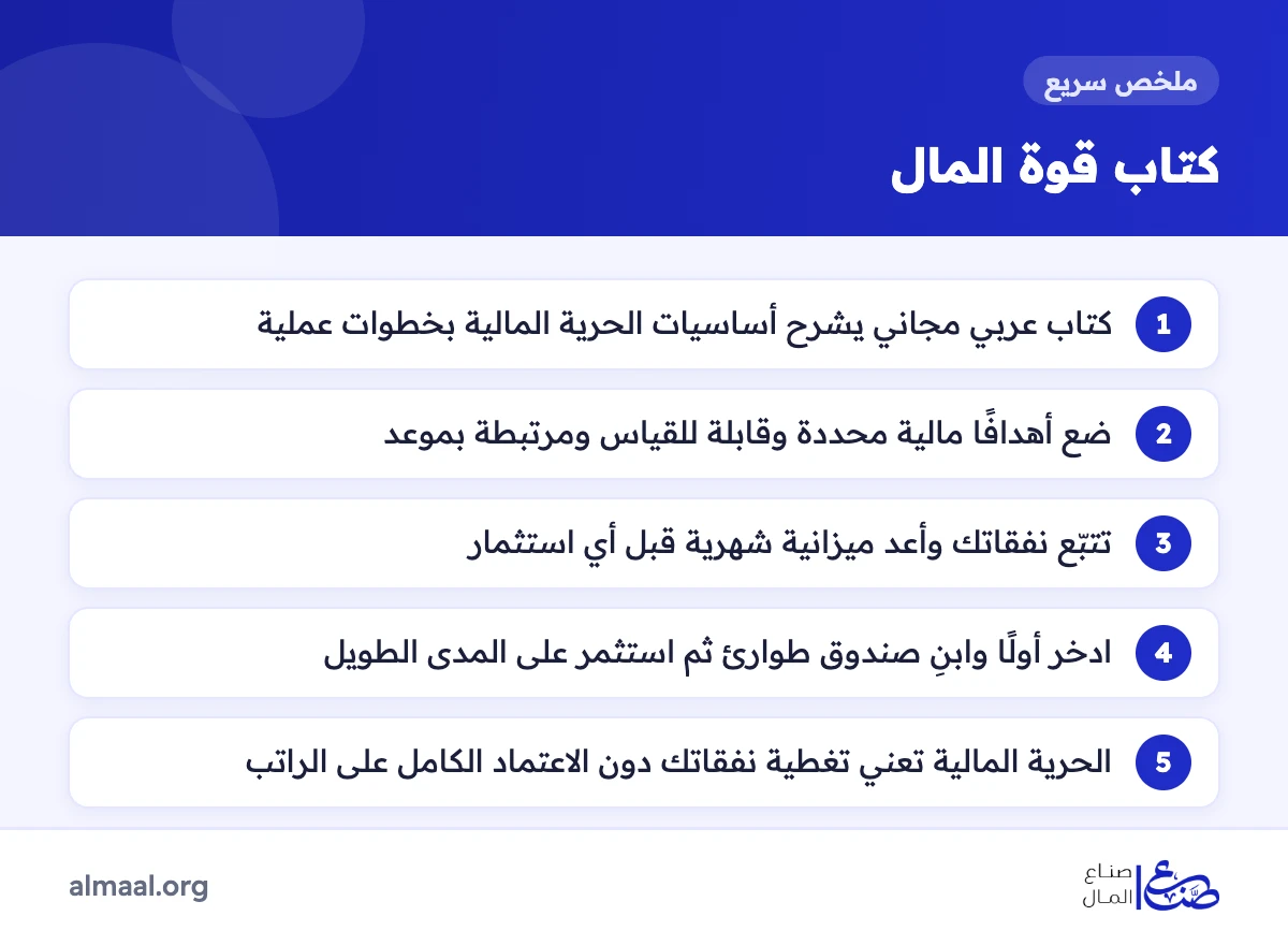 ملخص محتوى كتاب قوة المال المجاني عن الحرية المالية