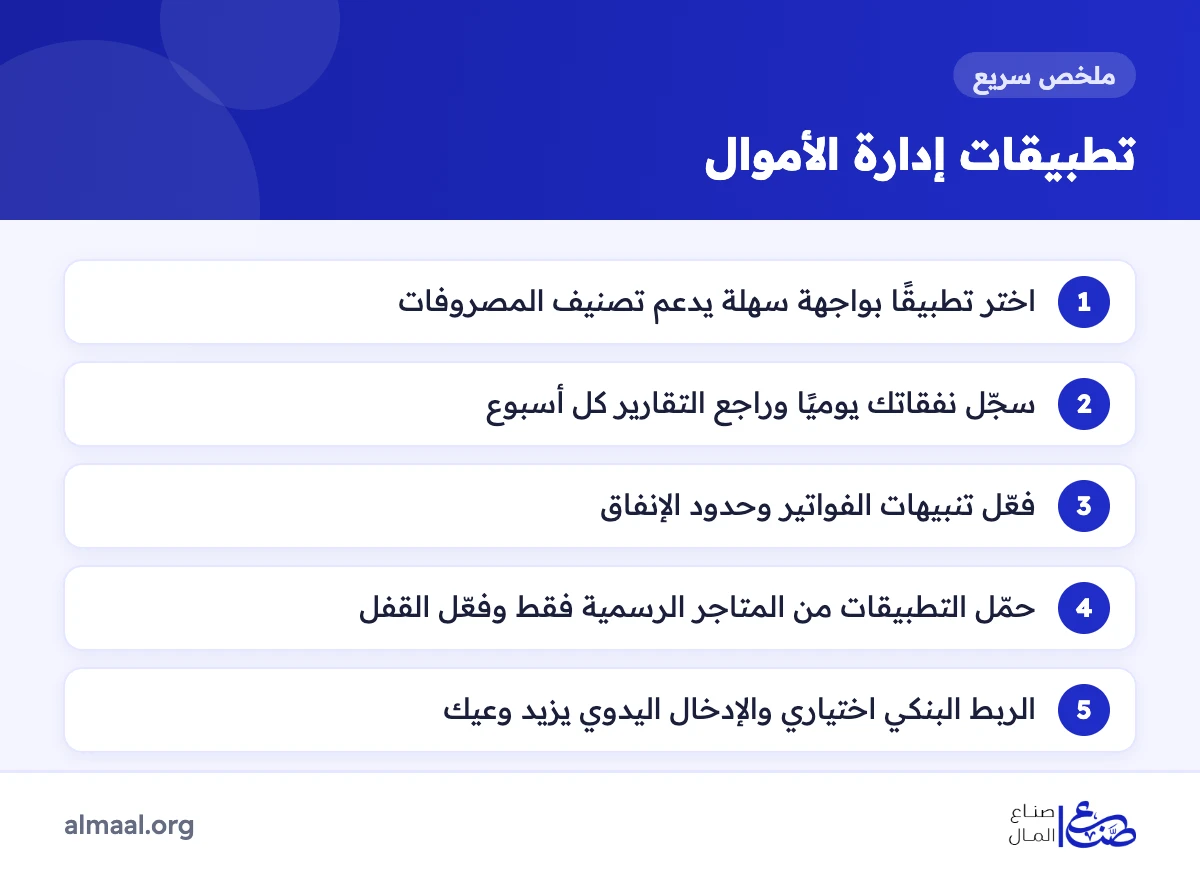 ملخص أهم نصائح استخدام تطبيقات إدارة الأموال